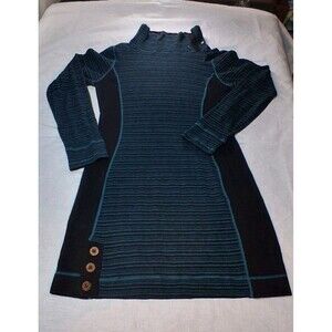 Prana Kelland Sweater Dress Womens XS Deep Teal Striped Fitted Long Sleeve